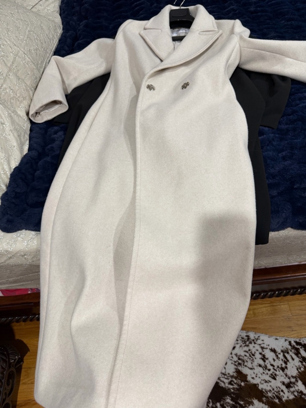 Calvin Klein Cream Double-Breasted Long Trench Coat